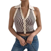 Striped Pattern Knitted Backless Crop Top